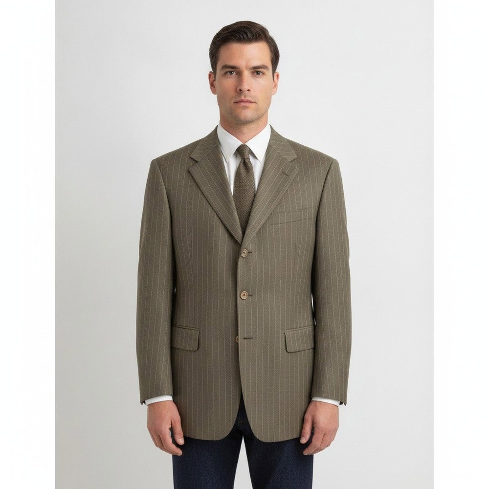 H. Freeman & Son Blazer Men44R Olive Pinstripe Custom Tailored Culwell & Son USA